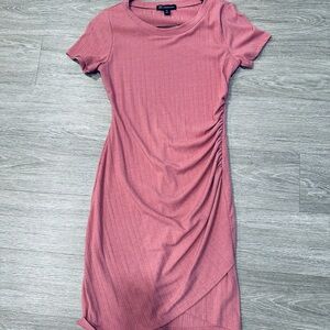 Pink Ruched Midi Sheath Dress